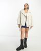 ASOS Curve ASOS DESIGN Curve longline biker jacket in washed cotton in ecru-White - 3