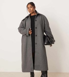 ASOS Curve ASOS DESIGN Curve longline car coat in herringbone-Black
