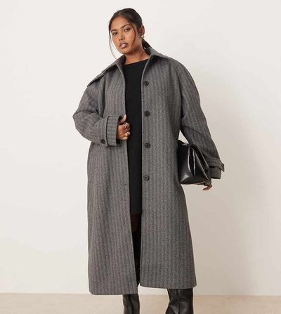 ASOS Curve ASOS DESIGN Curve longline car coat in herringbone-Black