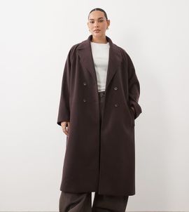 ASOS Curve ASOS DESIGN Curve longline double breasted coat in chocolate plum-Brown
