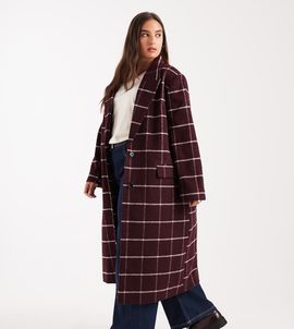 ASOS Curve ASOS DESIGN Curve longline formal coat in burgundy plaid-Red