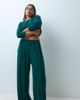ASOS Curve ASOS DESIGN Curve lounge mix & match rib wide leg pyjama bottom in dark green - 1
