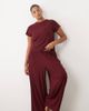 ASOS Curve ASOS DESIGN Curve lounge ribbed mix & Match wide leg pyjama bottom in burgundy-RED - 1