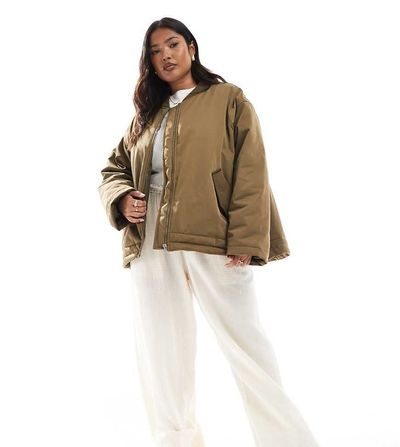 ASOS Curve ASOS DESIGN Curve MA1 clean bomber jacket in khaki-No color