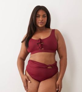 ASOS Curve ASOS DESIGN Curve Martina high leg high waist bikini bottom in burgundy-Red