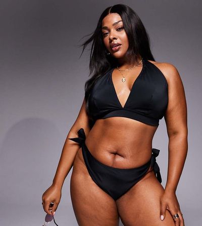 ASOS Curve ASOS DESIGN Curve Maya Leblon high leg tie side bikini bottom in black