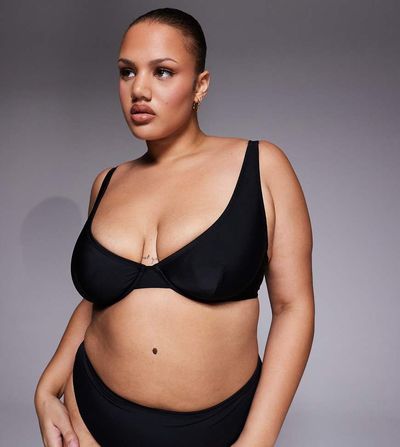 ASOS Curve ASOS DESIGN Curve Maya Marina del Rey high apex plunge underwire bikini top in black