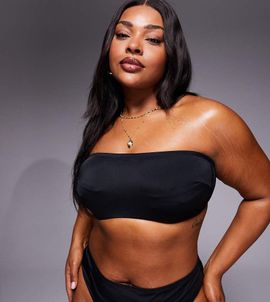 ASOS Curve ASOS DESIGN Curve Maya St Lucia hidden underwire bandeau bikini top in black
