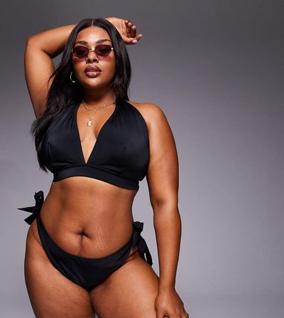 ASOS Curve ASOS DESIGN Curve Maya Trini halter bikini top in black