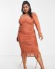 ASOS Curve ASOS DESIGN Curve mesh midi dress rich ruching with detachable slip in brown-Multi - 1