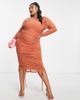 ASOS Curve ASOS DESIGN Curve mesh midi dress rich ruching with detachable slip in brown-Multi - 2