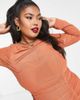 ASOS Curve ASOS DESIGN Curve mesh midi dress rich ruching with detachable slip in brown-Multi - 4