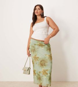 ASOS Curve ASOS DESIGN Curve mesh midi skirt in oversized floral print-Multi