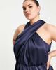ASOS Curve ASOS DESIGN Curve midi dress with cross front tie neck in satin-Blue - 3