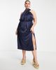 ASOS Curve ASOS DESIGN Curve midi dress with cross front tie neck in satin-Blue - 4
