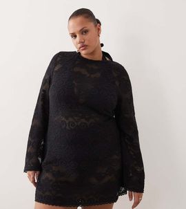 ASOS Curve ASOS DESIGN Curve Minette beach crochet lace mini dress in black