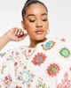 ASOS Curve ASOS DESIGN Curve mini crochet embroidered smock dress with puff sleeves in cream-White - 2