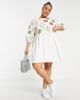 ASOS Curve ASOS DESIGN Curve mini crochet embroidered smock dress with puff sleeves in cream-White - 3