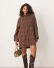 ASOS Curve ASOS DESIGN Curve mini shirt dress with wide cuffs and oversized pockets in brown plaid-Multi - 1