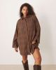 ASOS Curve ASOS DESIGN Curve mini shirt dress with wide cuffs and oversized pockets in brown plaid-Multi - 4