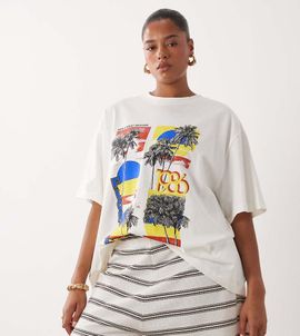 ASOS Curve ASOS DESIGN Curve mini shorts in choc striped print - part of a set-Multi