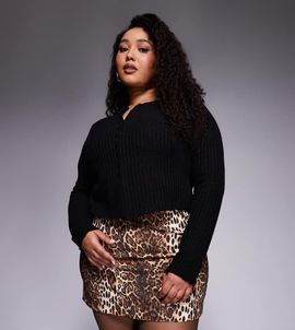 ASOS Curve ASOS DESIGN Curve mini skirt in leopard print-Brown