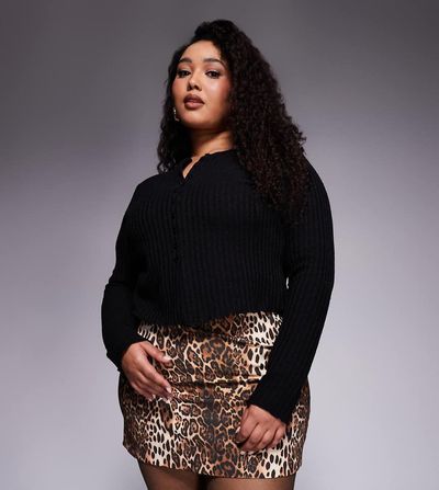 ASOS Curve ASOS DESIGN Curve mini skirt in leopard print-Brown