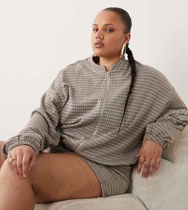 ASOS Curve ASOS DESIGN Curve mix & match brushed jacket in brown plaid print-Multi