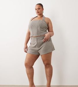 ASOS Curve ASOS DESIGN Curve mix & match brushed mini shorts in brown plaid print-Multi