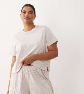 ASOS Curve ASOS DESIGN Curve mix & match cotton blend pajama shorts in heathered oatmeal-Neutral