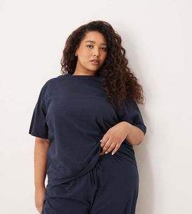 ASOS Curve ASOS DESIGN Curve mix & match cotton oversized pajama tee in navy