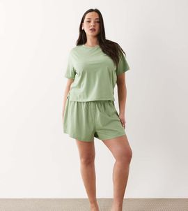 ASOS Curve ASOS DESIGN Curve mix & match cotton pajama flippy shorts in pistachio green