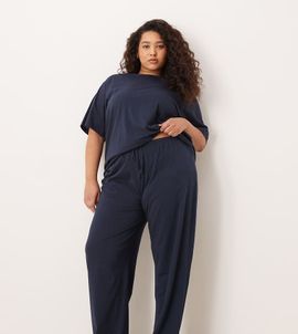 ASOS Curve ASOS DESIGN Curve mix & match cotton pajama pants in navy