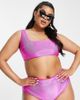 ASOS Curve ASOS DESIGN Curve mix and match mirror satin rib crop bikini top in bright pink - 1