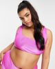 ASOS Curve ASOS DESIGN Curve mix and match mirror satin rib crop bikini top in bright pink - 3