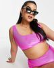 ASOS Curve ASOS DESIGN Curve mix and match mirror satin rib crop bikini top in bright pink - 4