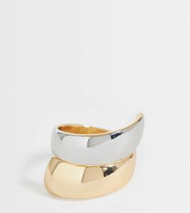 ASOS Curve ASOS DESIGN Curve mixed metal statement ring with wrap around design-GOLD