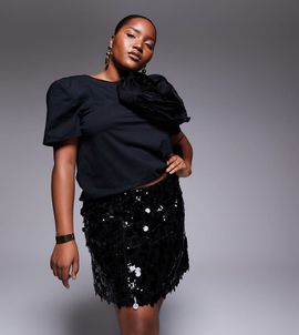 ASOS Curve ASOS DESIGN Curve mixed sequin mini skirt in black