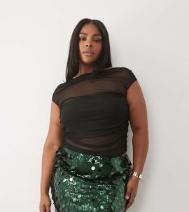ASOS Curve ASOS DESIGN Curve mixed sequin mini skirt in green