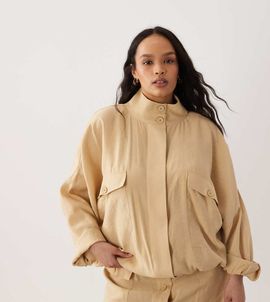 ASOS Curve ASOS DESIGN Curve modal blend utility funnel neck bubble shacket in beige-Green