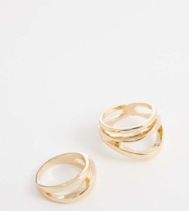 ASOS Curve ASOS DESIGN Curve multi-pack of abstract rings in gold tone