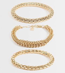 ASOS Curve ASOS DESIGN Curve multi-pack of bracelets with mixed chains in gold tone