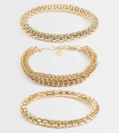 ASOS Curve ASOS DESIGN Curve multi-pack of bracelets with mixed chains in gold tone