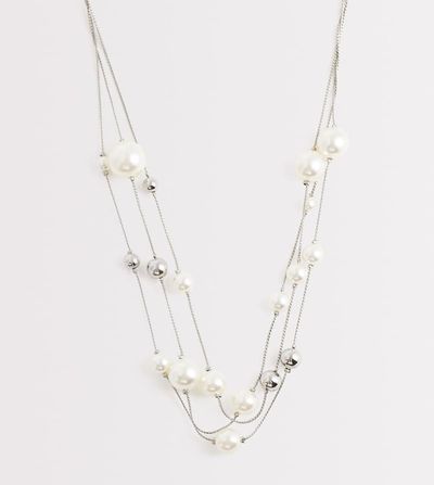 ASOS Curve ASOS DESIGN Curve multi-row necklace with faux pearls in silver tone