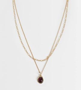 ASOS Curve ASOS DESIGN Curve multi row with burgundy pendant-GOLD