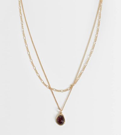 ASOS Curve ASOS DESIGN Curve multi row with burgundy pendant-GOLD