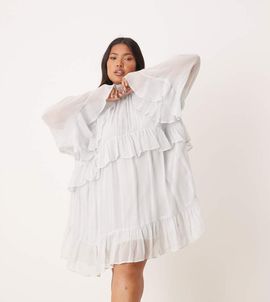 ASOS Curve ASOS DESIGN Curve neck ruffled mini dress in blue