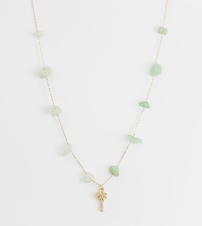 ASOS Curve ASOS DESIGN curve necklace with green semi-precious chippings and palm tree pendant in gold tone