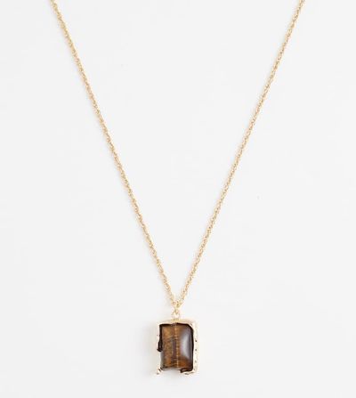 ASOS Curve ASOS DESIGN Curve necklace with real semi-precious tigers eye pendant in gold tone
