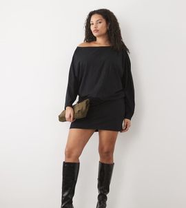 ASOS Curve ASOS DESIGN Curve off shoulder batwing mini dress in black